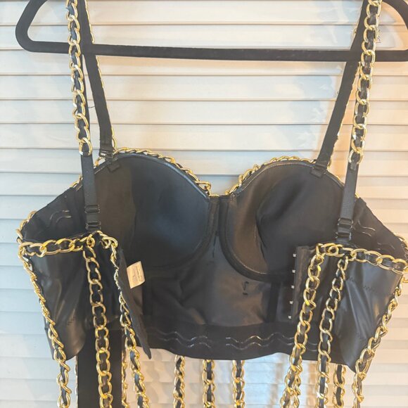 Sold Out NWT Akira Long Chain Black Bustier Top - Large - Picture 4 of 5